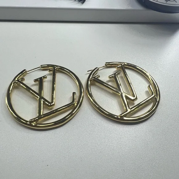 LV Gold Hoop Earrings - Picture 3 of 7